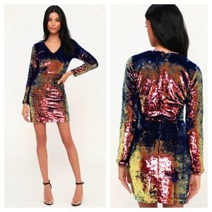 J.O.A. Dawsey Navy Blue Sequined Dress NWT Large